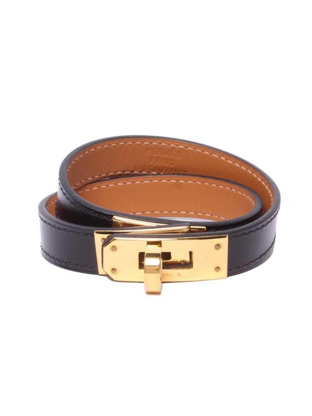 Hermes Leather Bracelet Gold Kelly Double Tour